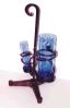 Double vase stand with sand etched blue glass